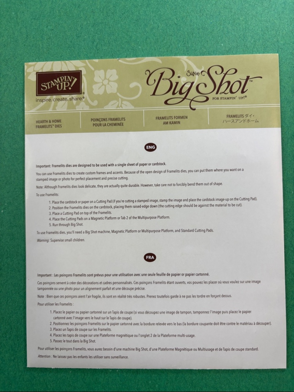 Stampin' Up! Big Shot Framelits - Olive Green and White